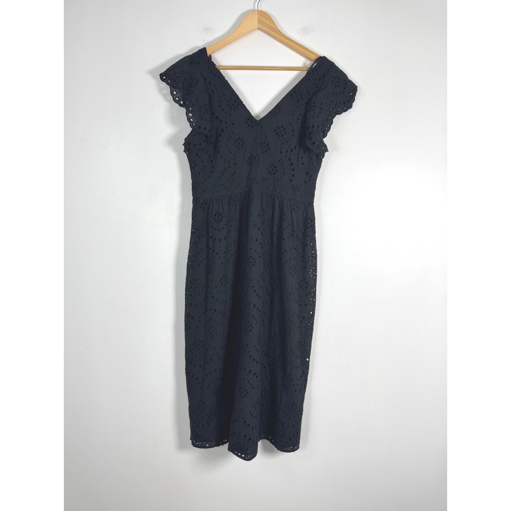 Romantic Emily Daniels Womens Med Midi Dress Black Cotton Eyelet Flutter Sleeve